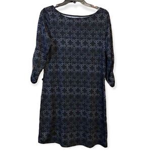 Lola Sz M Charcoal Gray Textured All Over Lace Long Sleeve Shift Evening Dress